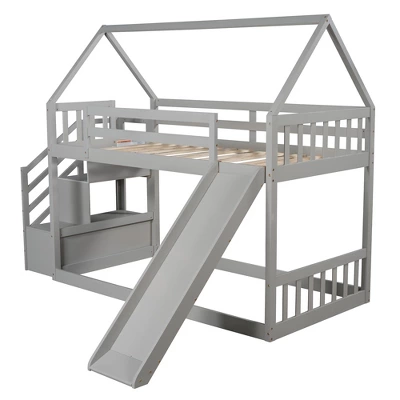 Twin Over Twin Bunk Bed In House Shape With Slide And Storage Staircase-ModernLuxe - Image 5