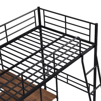 Twin Size Metal Loft Bed With Built-in Desk And Shelves - ModernLuxe - Image 9