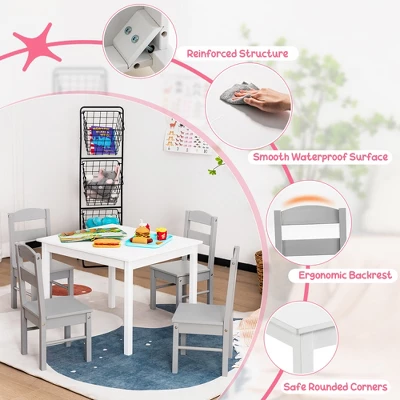 Costway Kids 5 Piece Table & Chair Set Wooden Children Activity Playroom Furniture Gift - Image 9