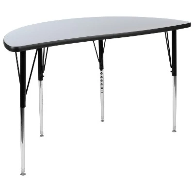 Flash Furniture 3 Piece 76" Oval Wave Flexible Grey Thermal Laminate Activity Table Set - Standard Height Adjustable Legs - Image 2
