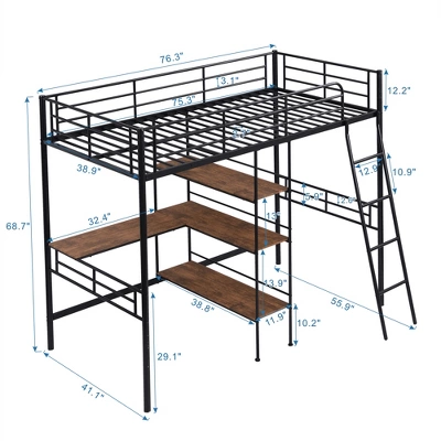 Twin Size Metal Loft Bed With Built-in Desk And Shelves - ModernLuxe - Image 2