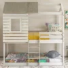 Twin Over Twin Wooden Bunk Bed With Roof, Window, Guardrail And Ladder - ModernLuxe