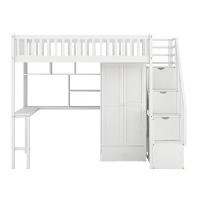 Twin Size Loft Bed With Shelf, Drawers, Desk And Wardrobe - ModernLuxe - Image 4