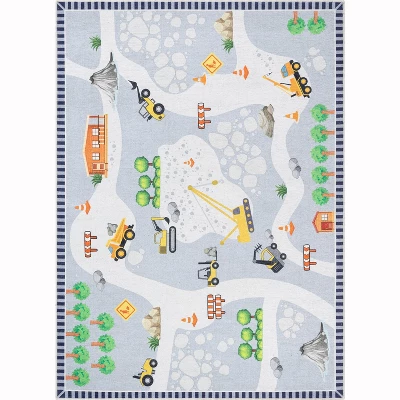 Well Woven Construction Vehicles Playmat Apollo Kids Collection Grey Multi Area Rug - Image 3