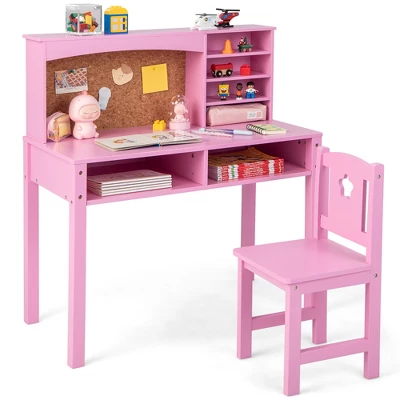 Costway Kids Desk And Chair Set Study Writing Workstation With Hutch & Bulletin Board - Image 10
