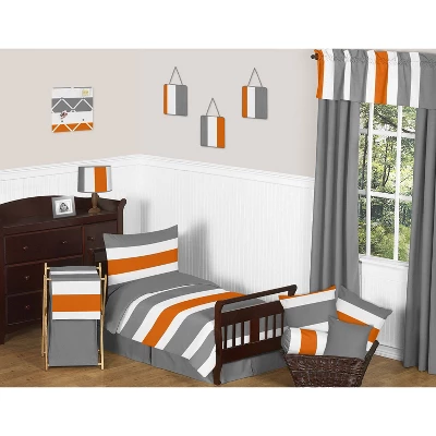 Gray & Orange Striped Curtain Panels - Sweet Jojo Designs