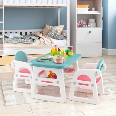 Costway 3-Piece Kids Table And Chair Set Toddler Activity Study Desk With Building Blocks - Image 2