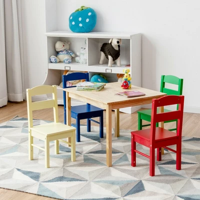 Costway Kids 5 Piece Table Chair Set Pine Wood Multicolor Children Play Room Furniture - Image 3