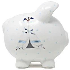 Bank Blue Bohemian Piggy Bank - One Piggy Bank 7.5 Inches - Arrows Tent Tepee - 36911 - Ceramic - White
