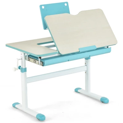 Costway Height-Adjustable Kids Desk Children Study Table With Tilt Desktop & Book Stand Blue/Pink - Image 8