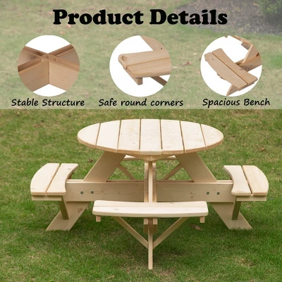 Gardenised Wooden Kids Round Picnic Table Bench, Outdoor Children's Backyard Table, Crafting, Dining, And Playtime Patio Table - Image 4