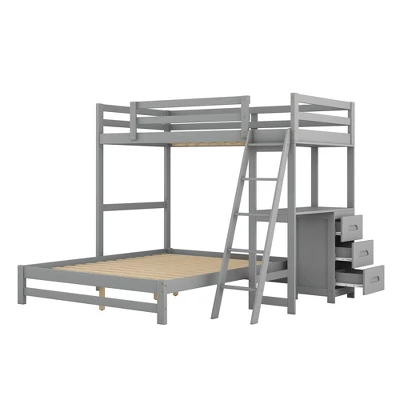 Twin Over Full Bunk Bed With Built-in Desk, Ladder And Three Drawers-ModernLuxe - Image 3