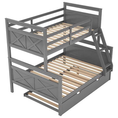 Twin Over Full Bunk Bed With Twin Size Trundle Bed, Ladder And Guardrail-ModernLuxe - Image 6
