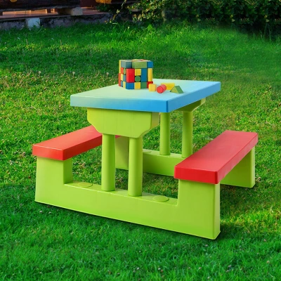 Costway 4 Seat Kids Picnic Table W/Umbrella Garden Yard Folding Children Bench Outdoor - Image 3