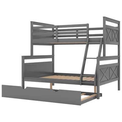 Twin Over Full Bunk Bed With Twin Size Trundle Bed, Ladder And Guardrail-ModernLuxe - Image 11