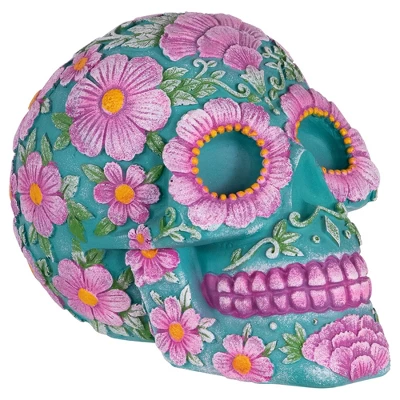 Northlight 7.75" Blue And Pink Day Of The Dead Skull Coin Bank - Image 3