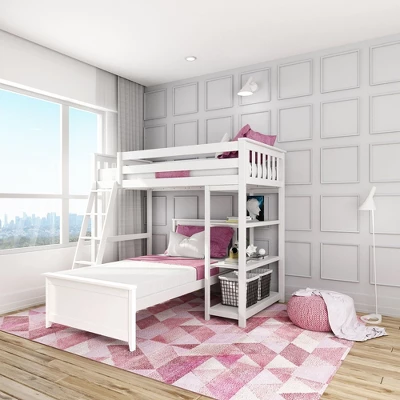 Max & Lily L-Shaped Twin Over Twin Bunk Bed With Bookcase