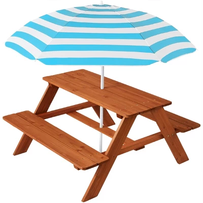 Best Choice Products Kids Wooden Picnic Table, Outdoor Activity Table W/ Adjustable Umbrella, Built-In Seats - Image 7