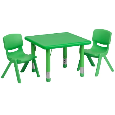 Emma And Oliver 24" Square Plastic Height Adjustable Activity Table Set With 2 Chairs - Image 9