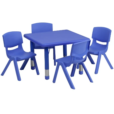 Emma And Oliver 24" Square Plastic Height Adjustable Activity Table Set With 4 Chairs - Image 2