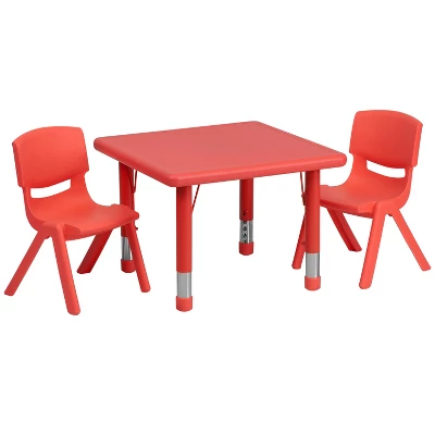 Emma And Oliver 24" Square Plastic Height Adjustable Activity Table Set With 2 Chairs - Image 11