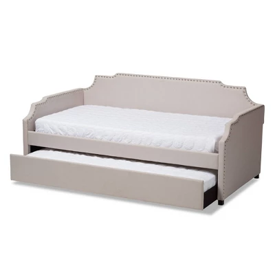Twin Ally Fabric Upholstered Sofa Daybed With Roll Out Trundle Guest Bed Beige - Baxton Studio
