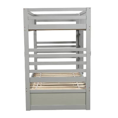 Twin Over Twin Wood Bunk Bed With Safety Rail And Movable Trundle-ModernLuxe - Image 9