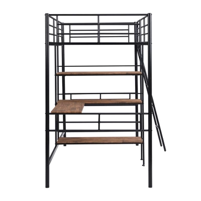 Twin Size Metal Loft Bed With Built-in Desk And Shelves - ModernLuxe - Image 7