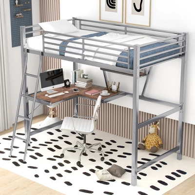 Twin Size Loft Metal Bed With Desk And Shelves - ModernLuxe - Image 9