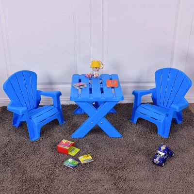 Costway Plastic Children Kids Table & Chair Set 3-Piece Play Furniture In/Outdoor Blue - Image 5