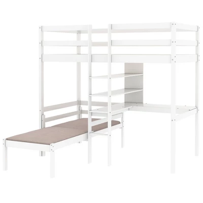 Convertible Loft Bed With L Shaped Desk, Shelf And Ladder, White - ModernLuxe - Image 7