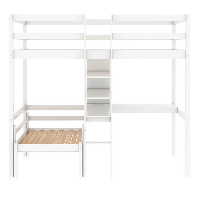 Convertible Loft Bed With L Shaped Desk, Shelf And Ladder, White - ModernLuxe - Image 5