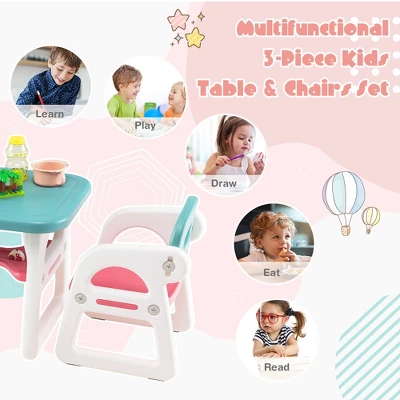 Costway 3-Piece Kids Table And Chair Set Toddler Activity Study Desk With Building Blocks - Image 5