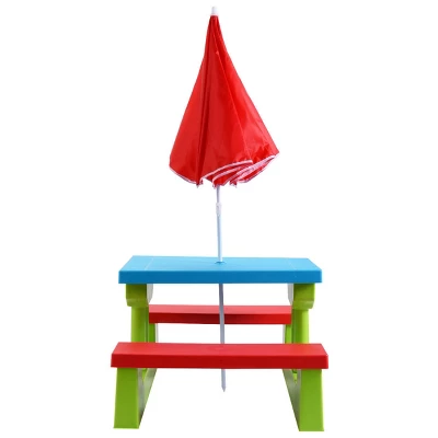 Costway 4 Seat Kids Picnic Table W/Umbrella Garden Yard Folding Children Bench Outdoor - Image 7