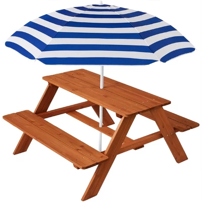 Best Choice Products Kids Wooden Picnic Table, Outdoor Activity Table W/ Adjustable Umbrella, Built-In Seats - Image 8