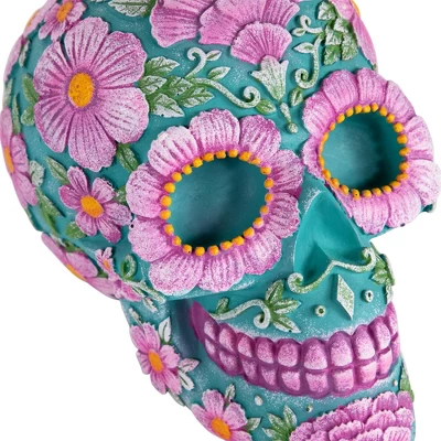 Northlight 7.75" Blue And Pink Day Of The Dead Skull Coin Bank - Image 6