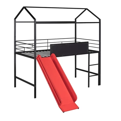 Twin Size Metal House Loft Bed With Slide And Two-Sided Writable Wooden Board-ModernLuxe - Image 5