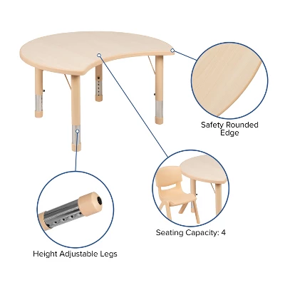 Flash Furniture 25.125"W X 35.5"L Crescent Natural Plastic Height Adjustable Activity Table - Image 2