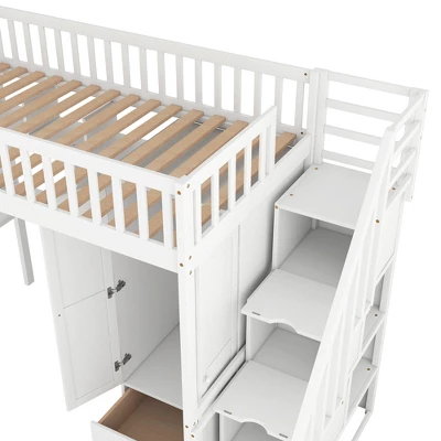 Twin Size Loft Bed With Shelf, Drawers, Desk And Wardrobe - ModernLuxe - Image 10