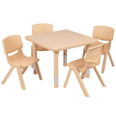 Emma And Oliver 24" Square Plastic Height Adjustable Activity Table Set With 4 Chairs - Image 6