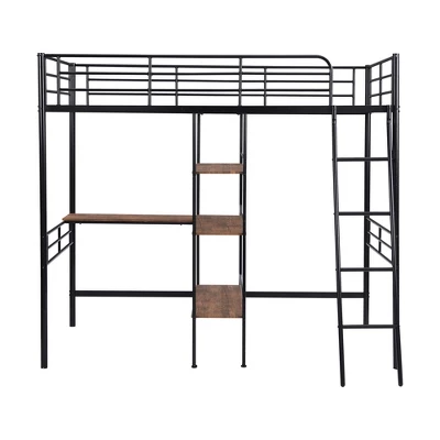 Twin Size Metal Loft Bed With Built-in Desk And Shelves - ModernLuxe - Image 5