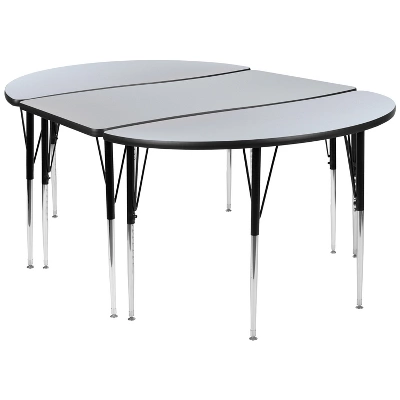 Flash Furniture 3 Piece 76" Oval Wave Flexible Grey Thermal Laminate Activity Table Set - Standard Height Adjustable Legs - Image 13
