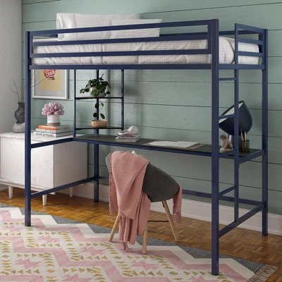 Twin Maxwell Metal Loft Bed With Desk & Shelves Blue/Black - Novogratz - Image 7