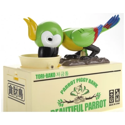 Insten Parrot Piggy Bank Robotic Coin Munching Toy Money Box, Green, 6.6x6.5 Inches - Image 2