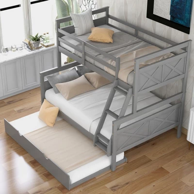 Twin Over Full Bunk Bed With Twin Size Trundle Bed, Ladder And Guardrail-ModernLuxe - Image 3