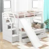 Twin Over Full Bunk Bed With Drawers,Storage Staircase And Slide-ModernLuxe
