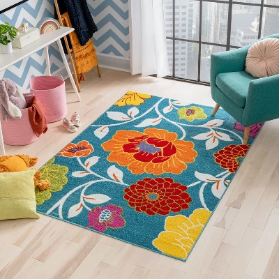 Well Woven Modern Daisy Flowers Blue Kids Room Floral Area Rug - Image 6