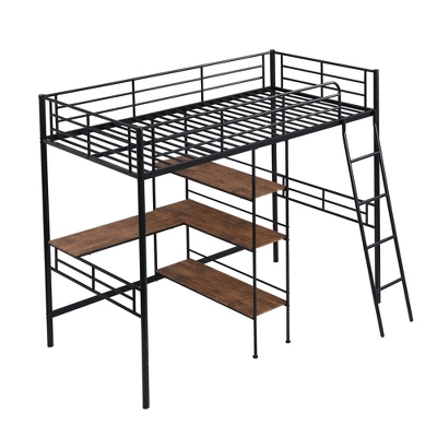 Twin Size Metal Loft Bed With Built-in Desk And Shelves - ModernLuxe - Image 3