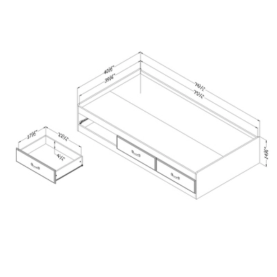 Ulysses Mates Bed With 3 Drawers Winter Oak - South Shore - Image 3