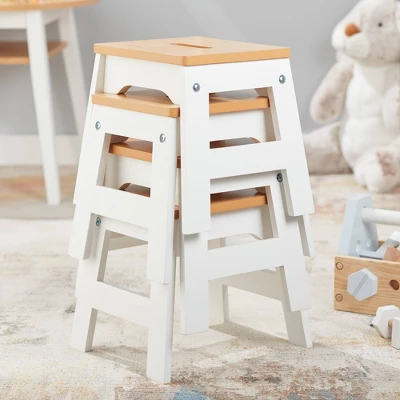 Melissa & Doug Wooden Stools - Set Of 4 - White/Natural - Image 2